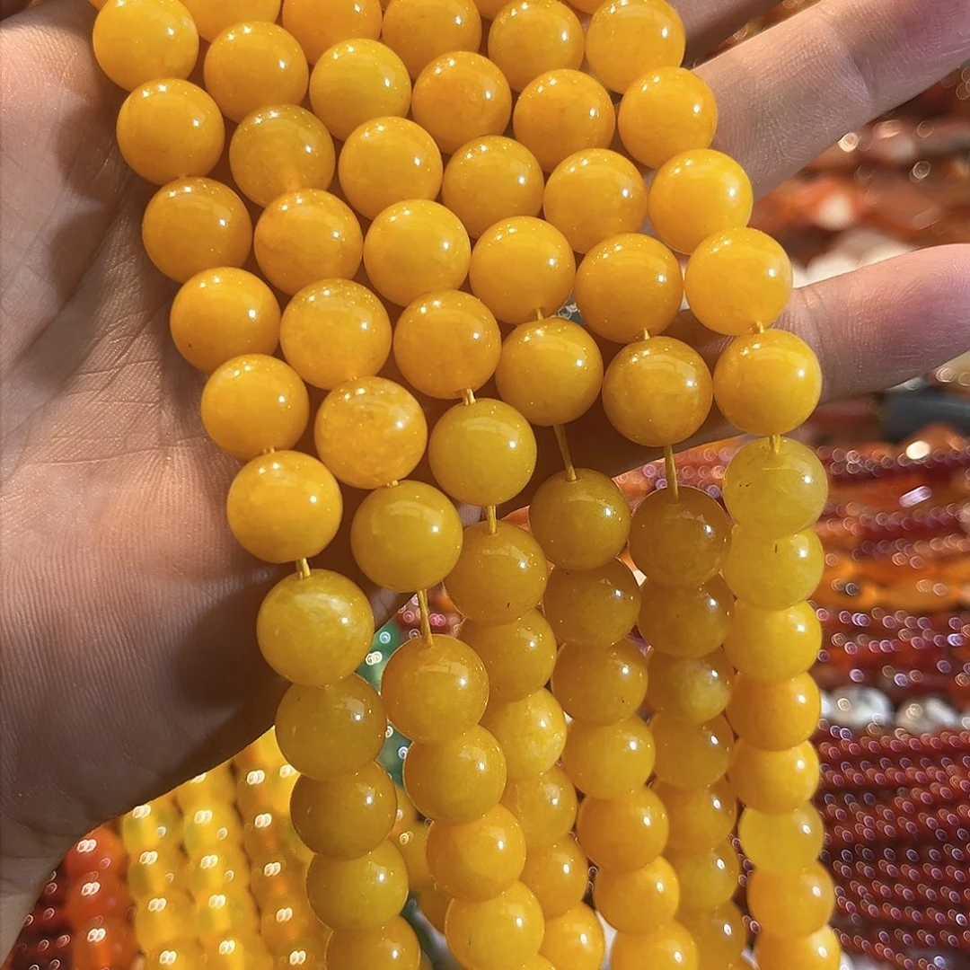 玛瑙/玉髓合金珠宝半成品黄玉一条12mm