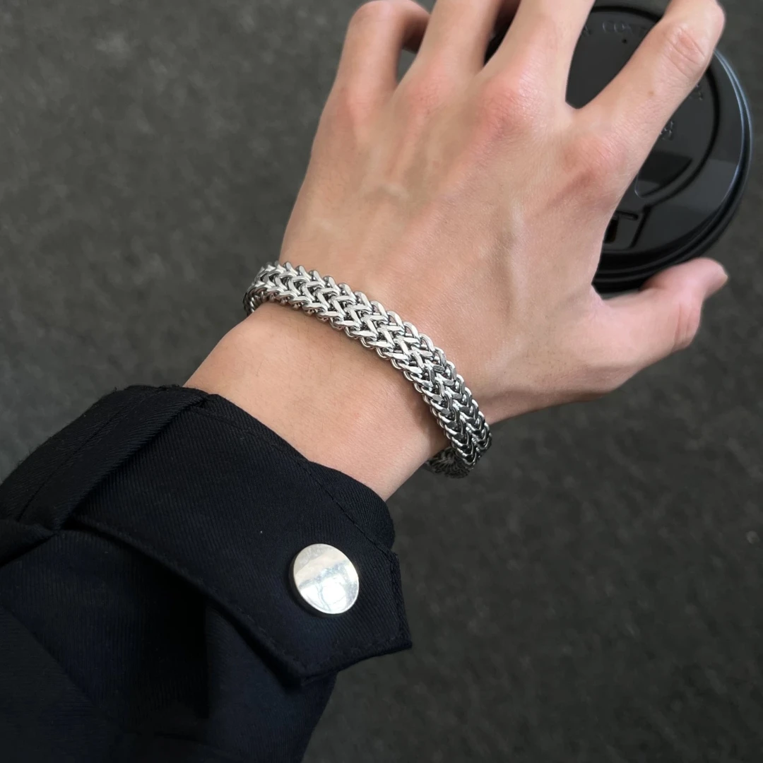 钛钢手链 双排龙骨日韩朋克风男欧美风百搭ins简约小众时尚霸气