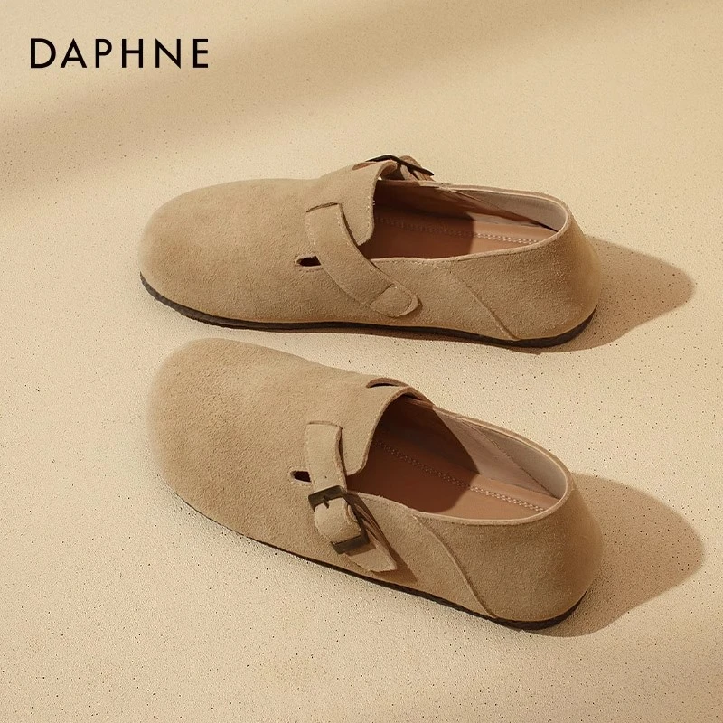 达芙妮勃肯鞋女春秋2025新款真皮全包平底孕妇一脚蹬懒人博肯单鞋
