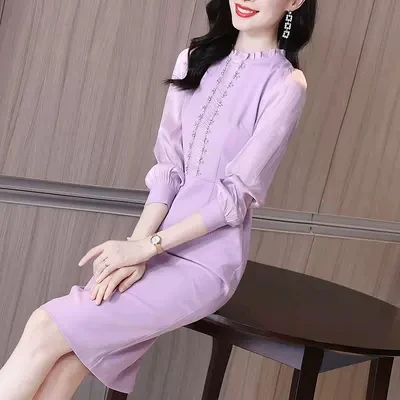 S-春季木耳领设计高端轻奢修身连衣裙LZ1992