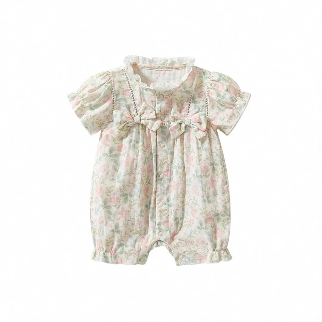 婴儿衣服夏季薄款婴幼儿连体衣女宝宝公主外出服超萌短袖爬服夏装