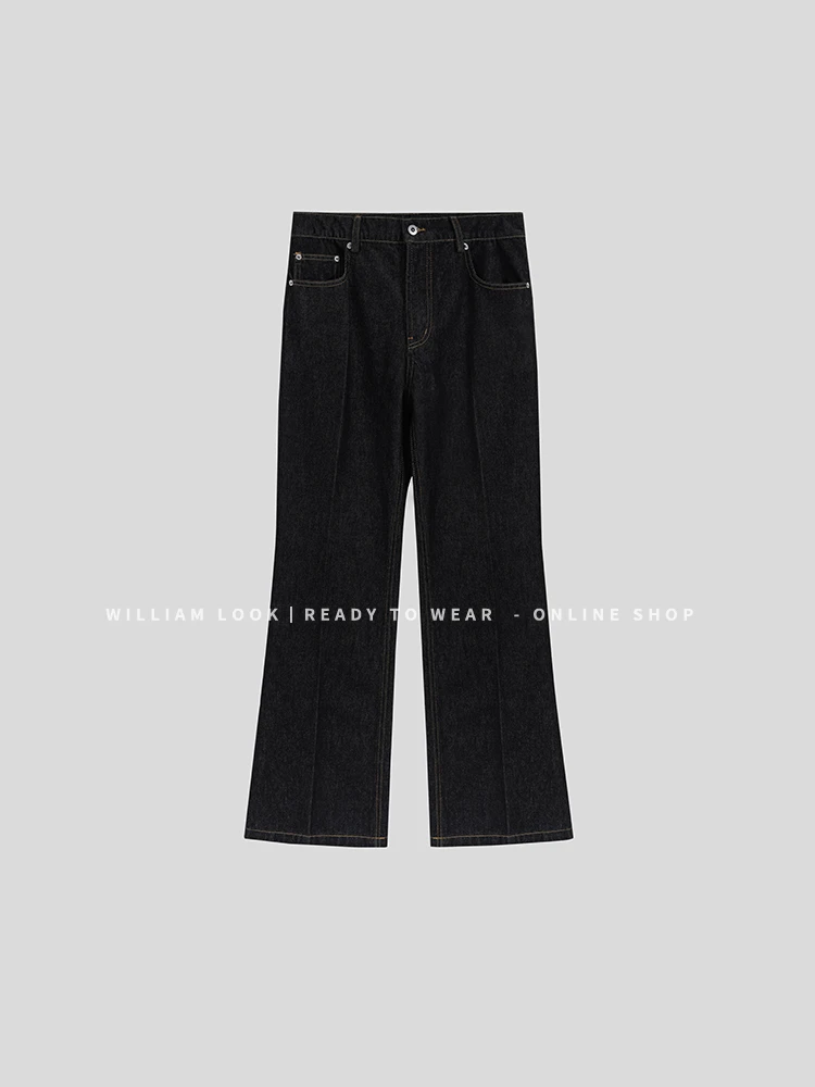 威廉威 男女同款【原色神牛】百搭14OZ西烫原色微喇牛仔裤E1008