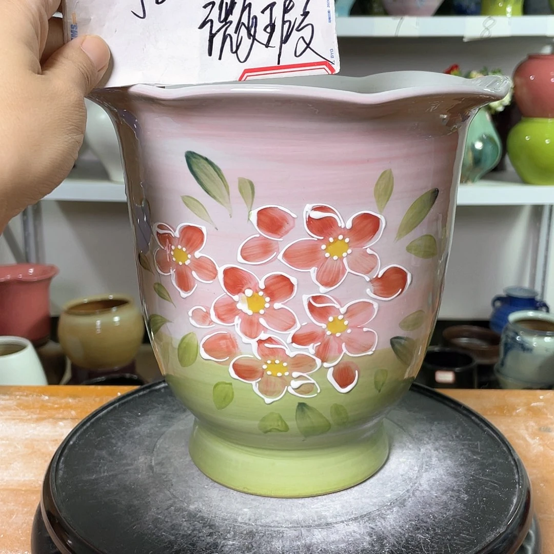 景德镇陶瓷花盆微瑕口18高23