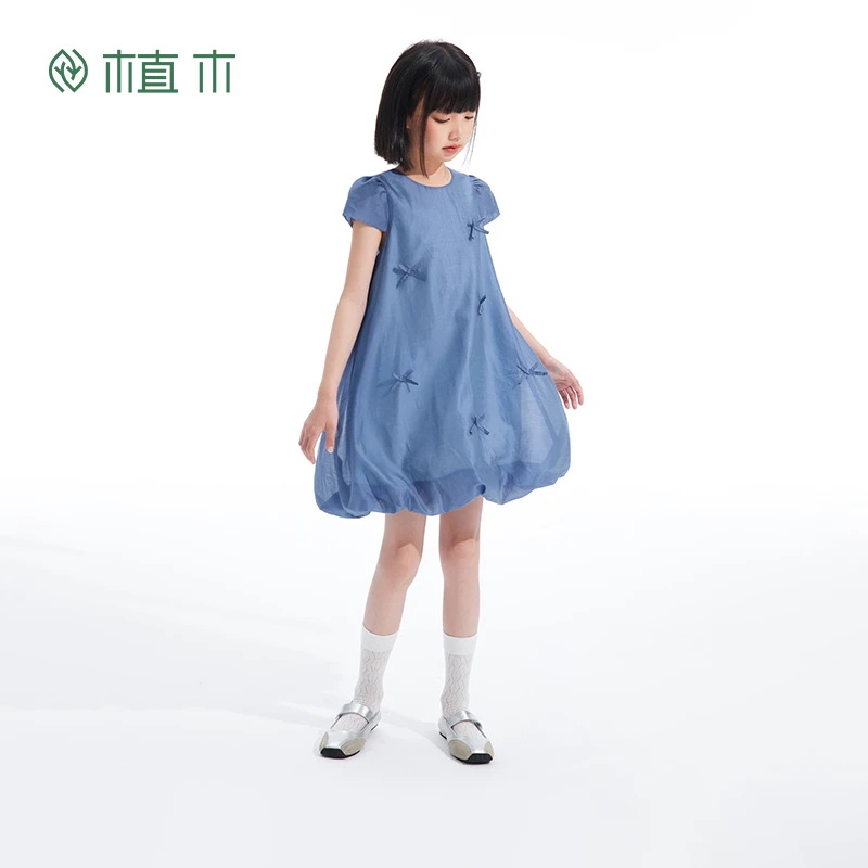 植木童装女童裙子2025夏季新款中大童透气天丝花苞裙儿童连衣裙