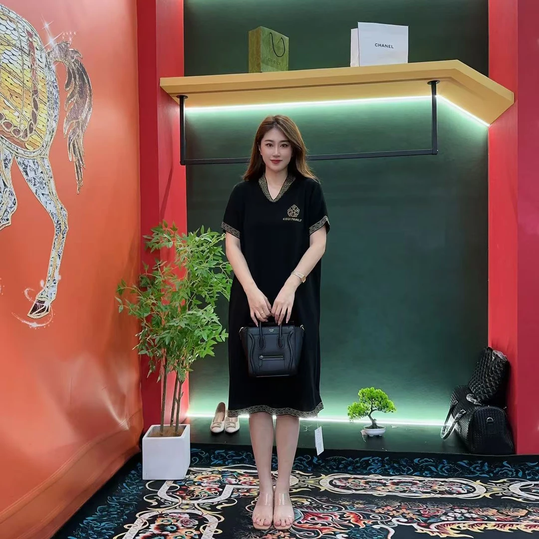 2509多金大码气质减龄长款A字裙子夏季新款女装设计感连衣裙女