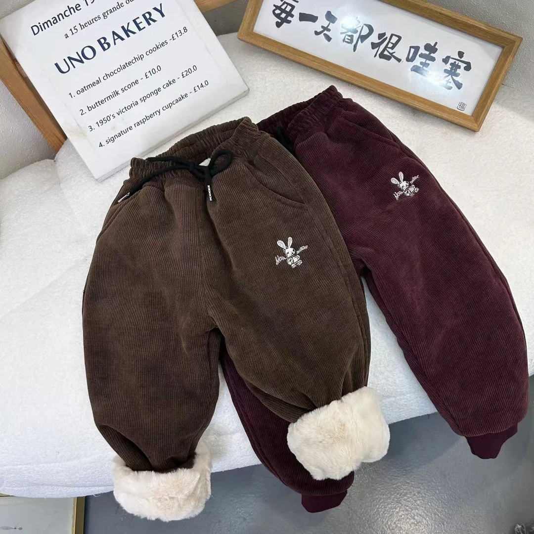 WK-806 咖加紫红色 儿童加绒秋冬款 卫裤韩休闲裤中大童时尚宝宝