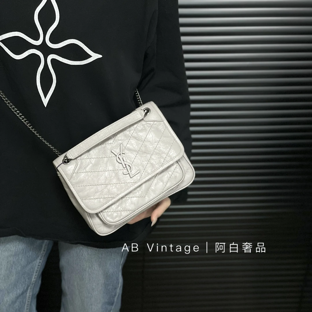 95新 YSL/圣罗兰 阿白奢品/YSL 灰色小号niki单肩包