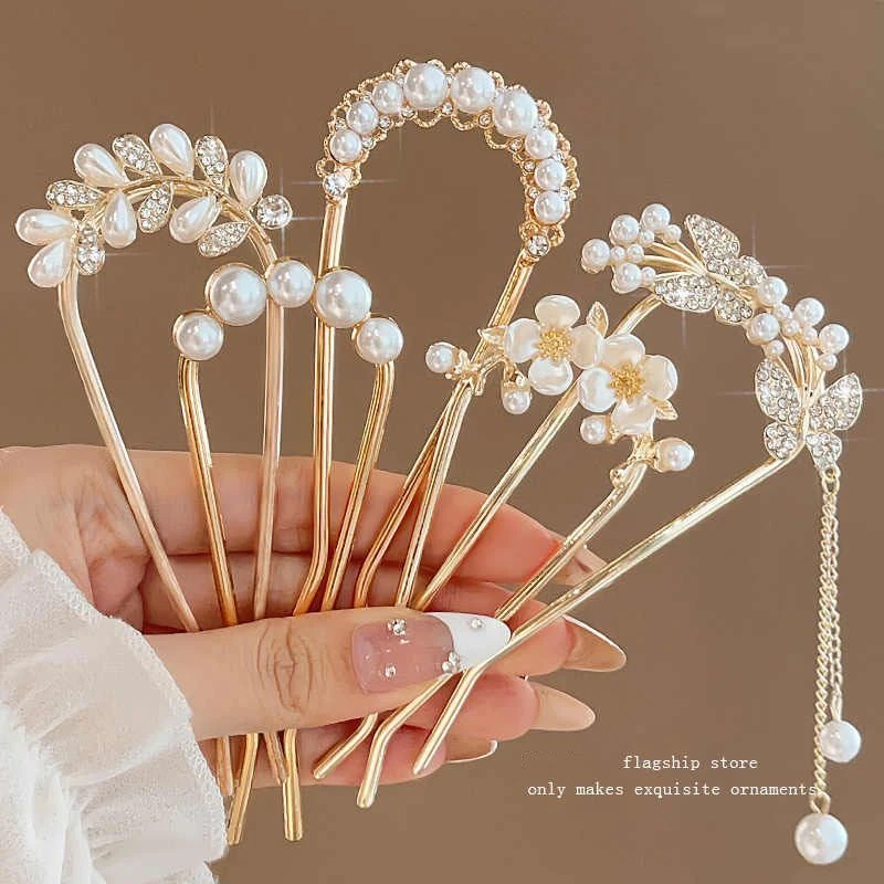 珍珠u型发簪女古风高级感盘发神器ins发夹新中式簪子日常古风饰品