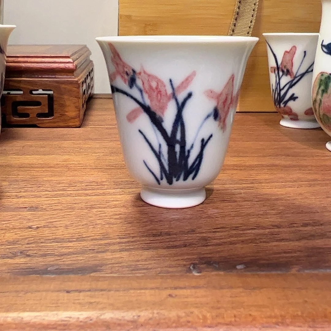 @***)青花釉里红色差放漏小杯
