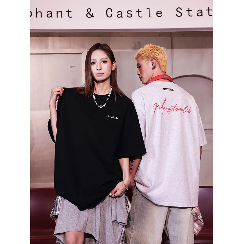 MANYSTON美式高街短袖男款夏季情侣国潮纯棉T恤280g重磅半袖体恤