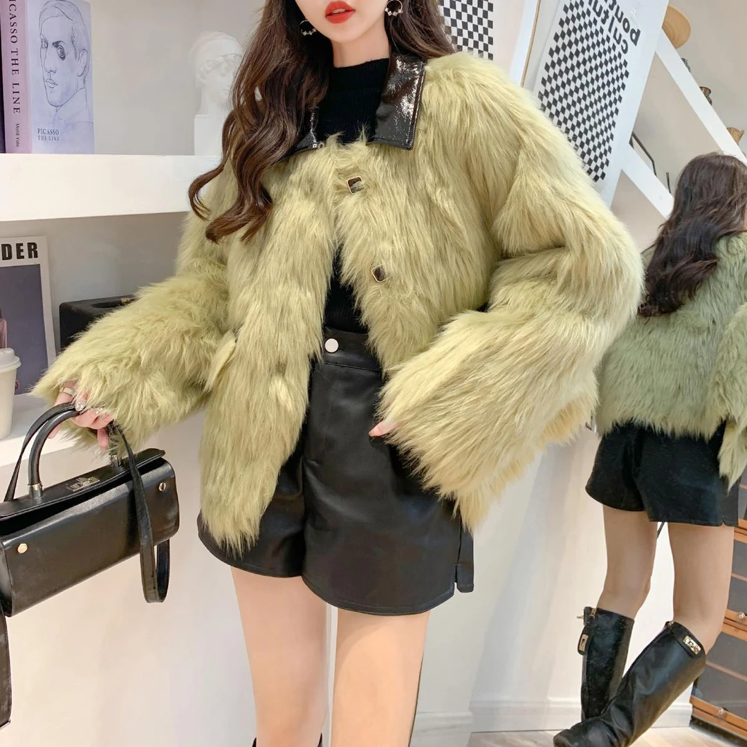 A127 女士翻领毛毛外套