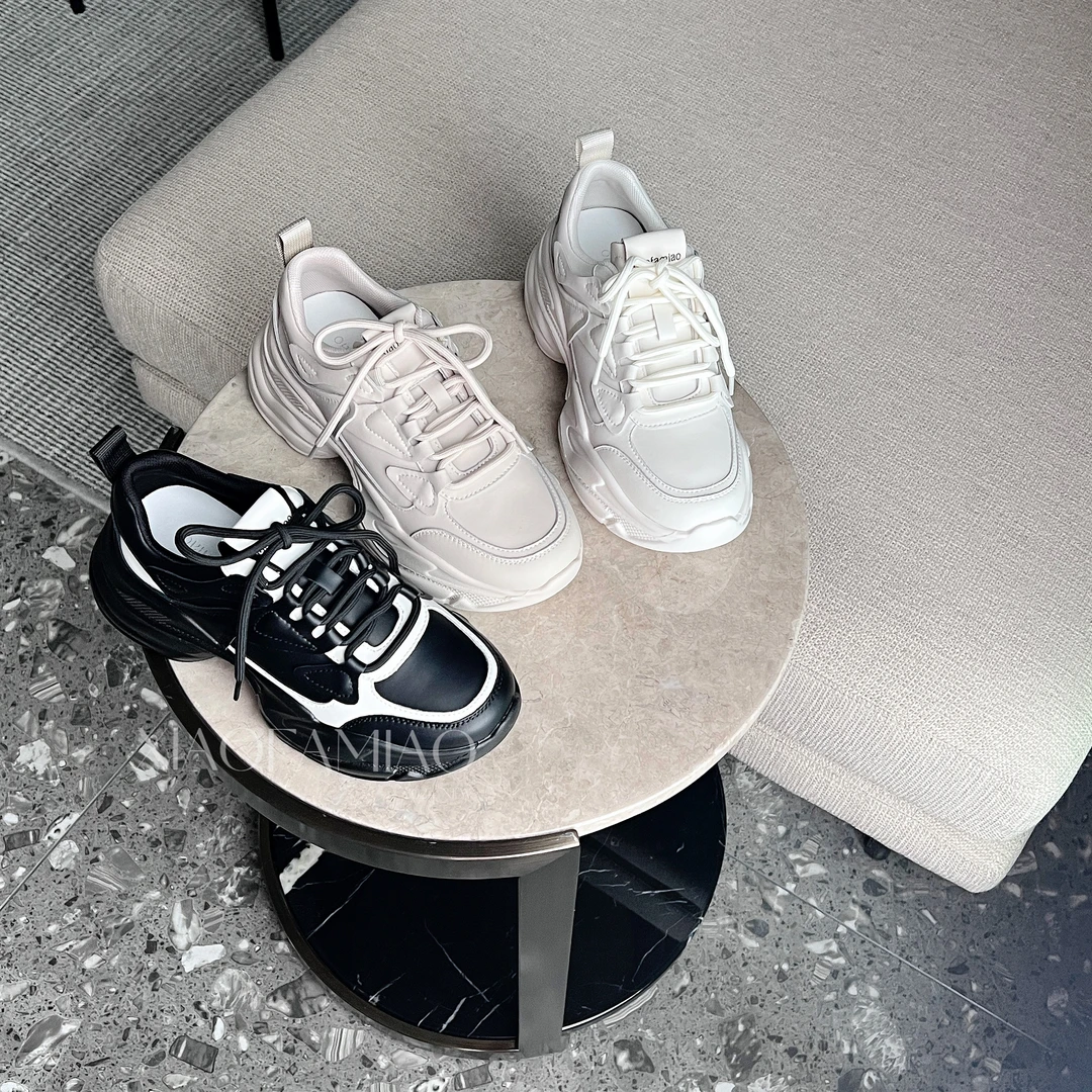 小发喵百搭厚底潮流ins系带黑白纯色网红时尚休闲鞋