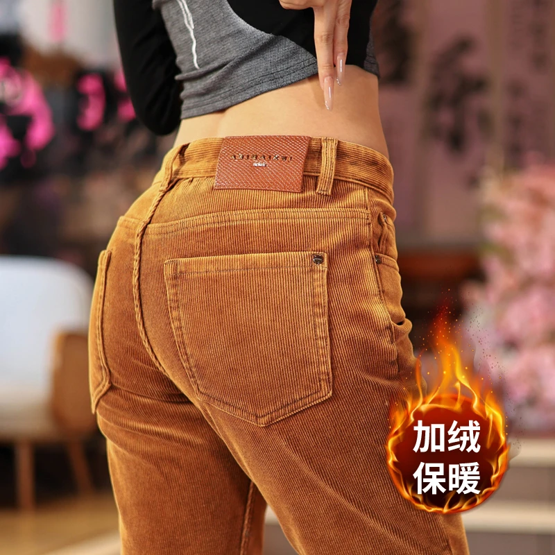 秋冬季厚款灯芯绒牛仔裤男士高端保暖加绒裤子潮流修身小直筒长裤