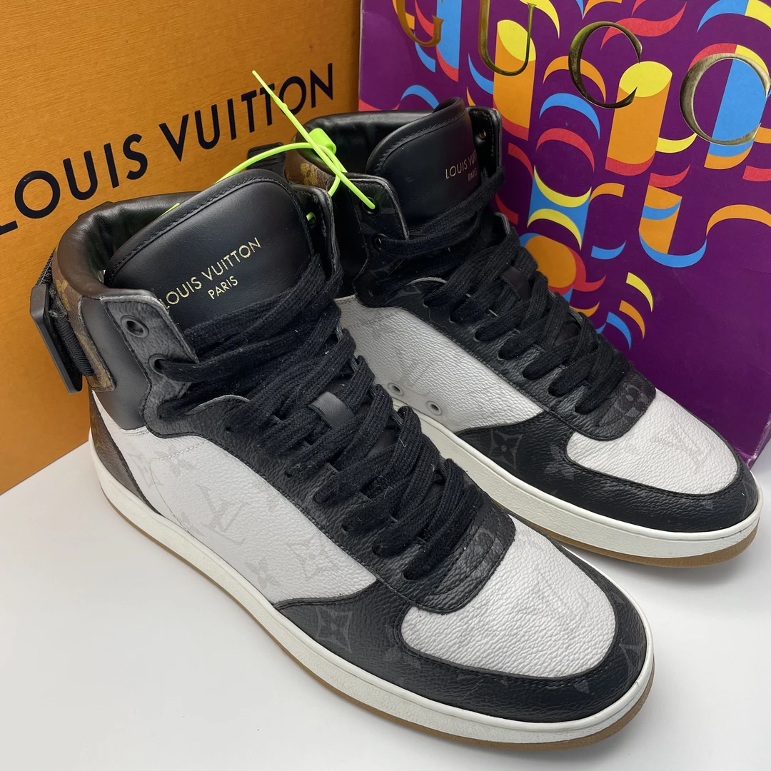 95新 LouisVuitton/路易威登 39欧码/三色老花拼接高帮皮面板鞋