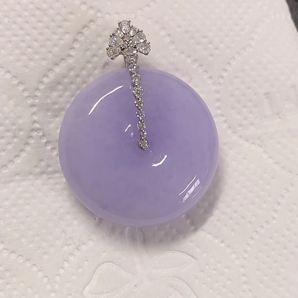 【瑜德翡翠】天然缅甸A货翡翠18k金镶嵌紫罗兰平安扣