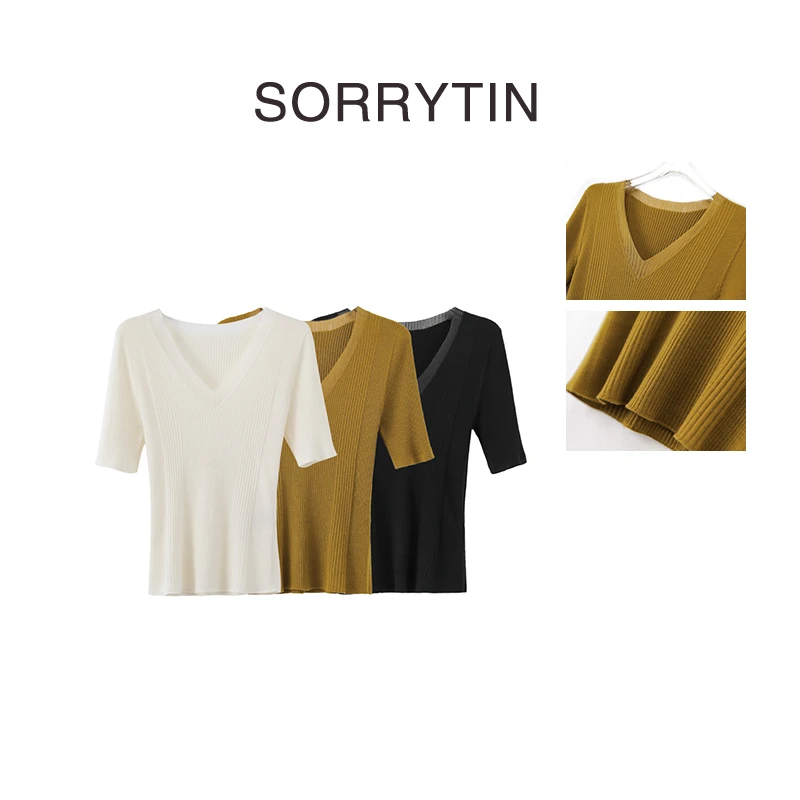 《美貌获胜》SORRYTIN 精美叠层双V 百搭舒适显瘦坑条羊毛针织衫