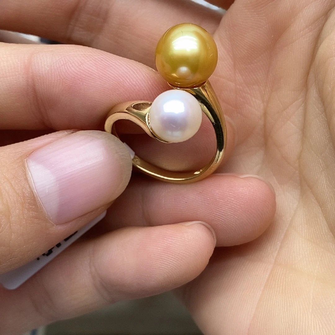 银S925镶嵌戒圈海水珍珠J0013