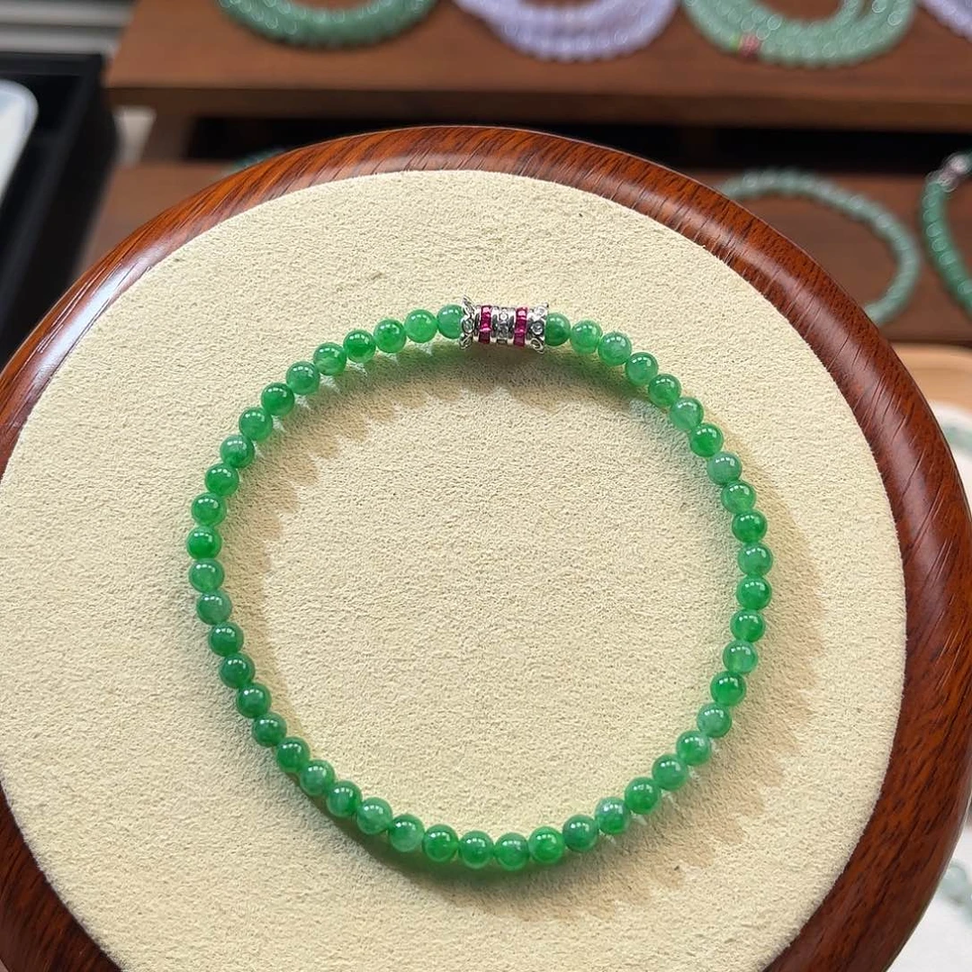 翡翠散珠天然翡翠A货阳绿手串 卡4.0