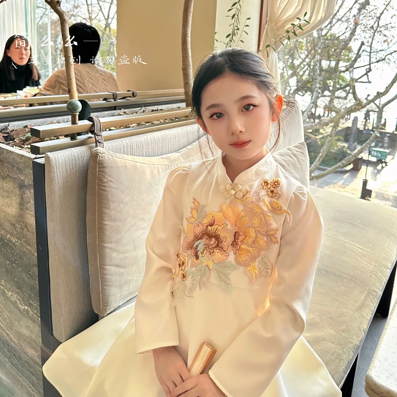 C102【牡丹亭】古风汉服国风礼服裙儿童中式春款连衣裙长款