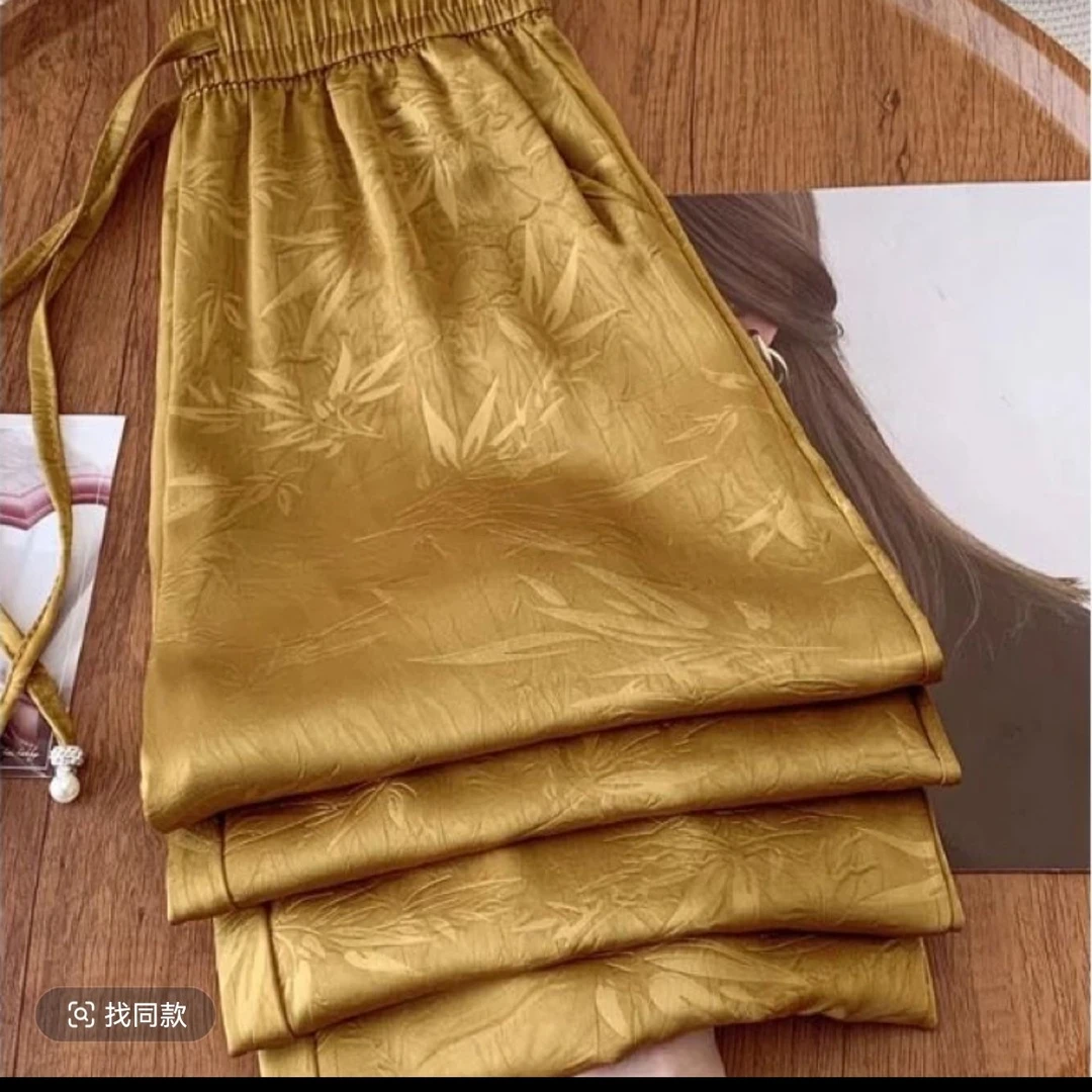 【奢品高货】春夏新中式提花垂感鎏金高级感窄版蚕丝直筒裤Y-01