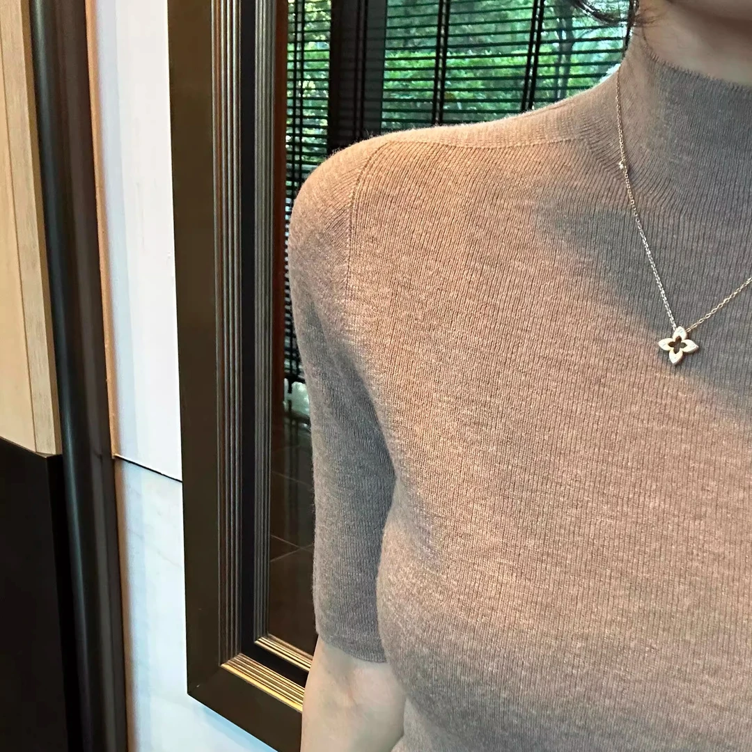 老钱风高级感半高领气质中袖针织衫女秋季内搭五分袖打底衫上衣