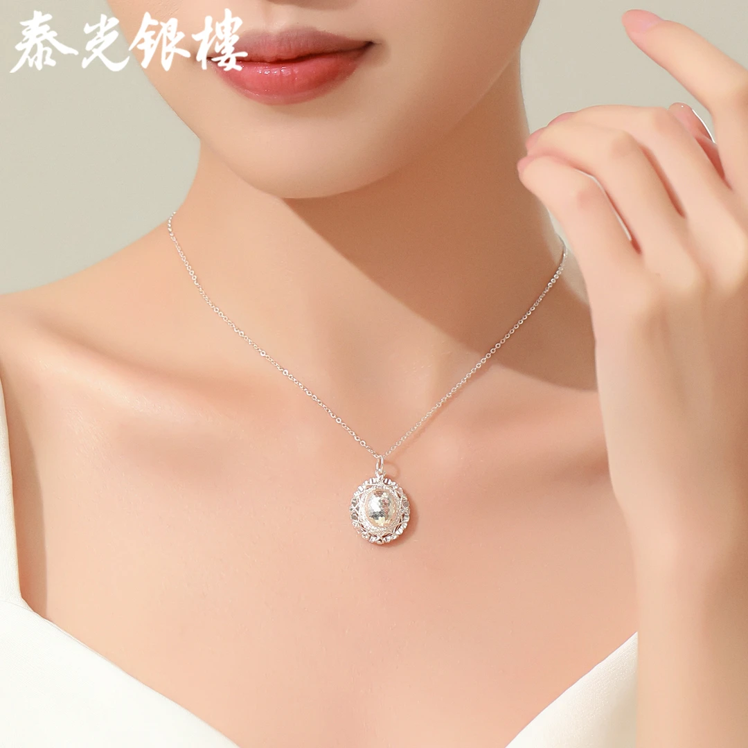 泰光银楼 坠链均足银 足银9999鸽子蛋轻奢项链时尚显大锁骨链