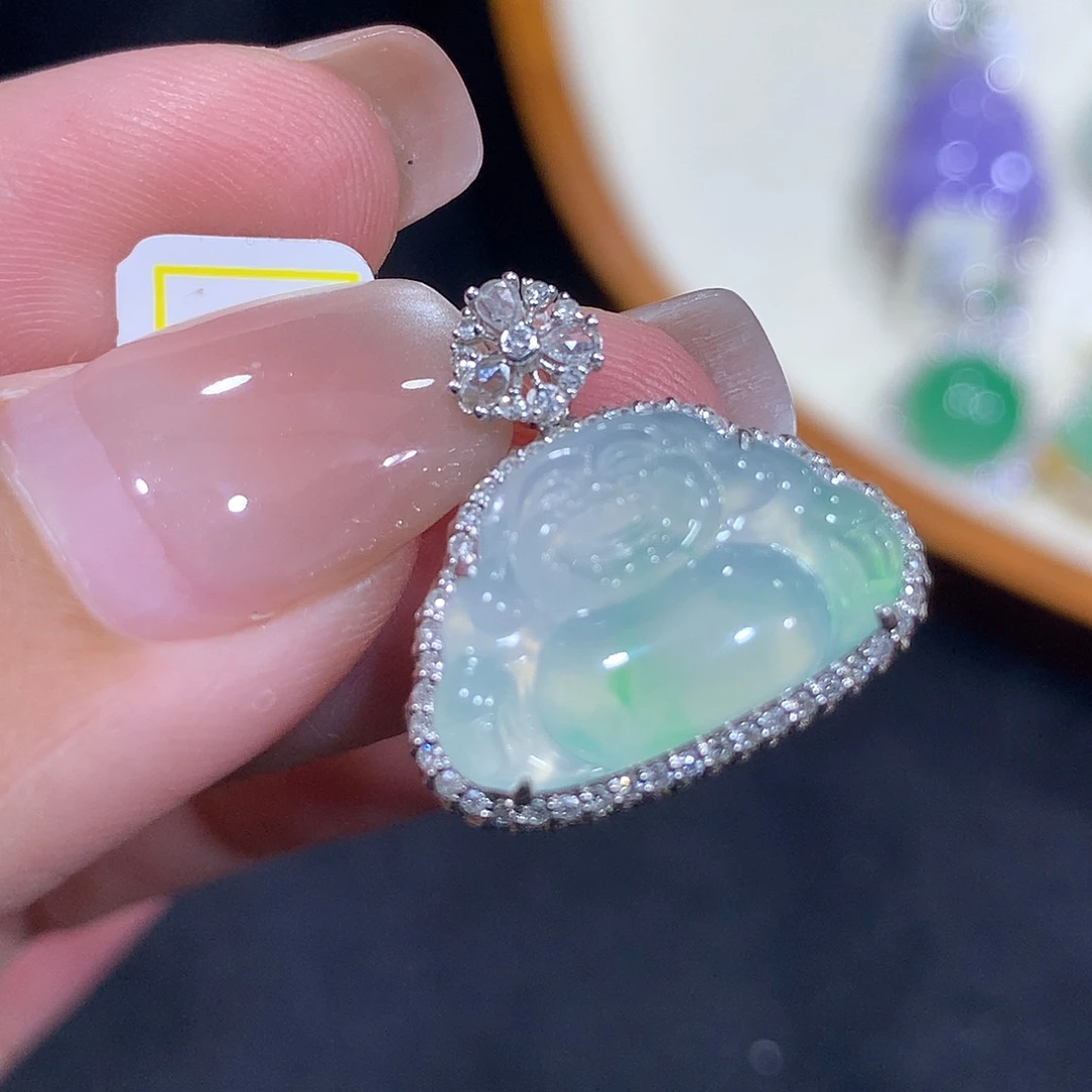 翡翠18K金镶嵌吊坠(不含链)