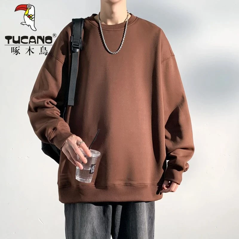 啄木鸟重磅圆领卫衣男女同款春秋款2025新款潮牌宽松青少年秋装