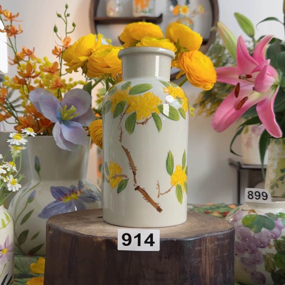 摆件景德镇陶瓷手绘小花瓶摆件无孔