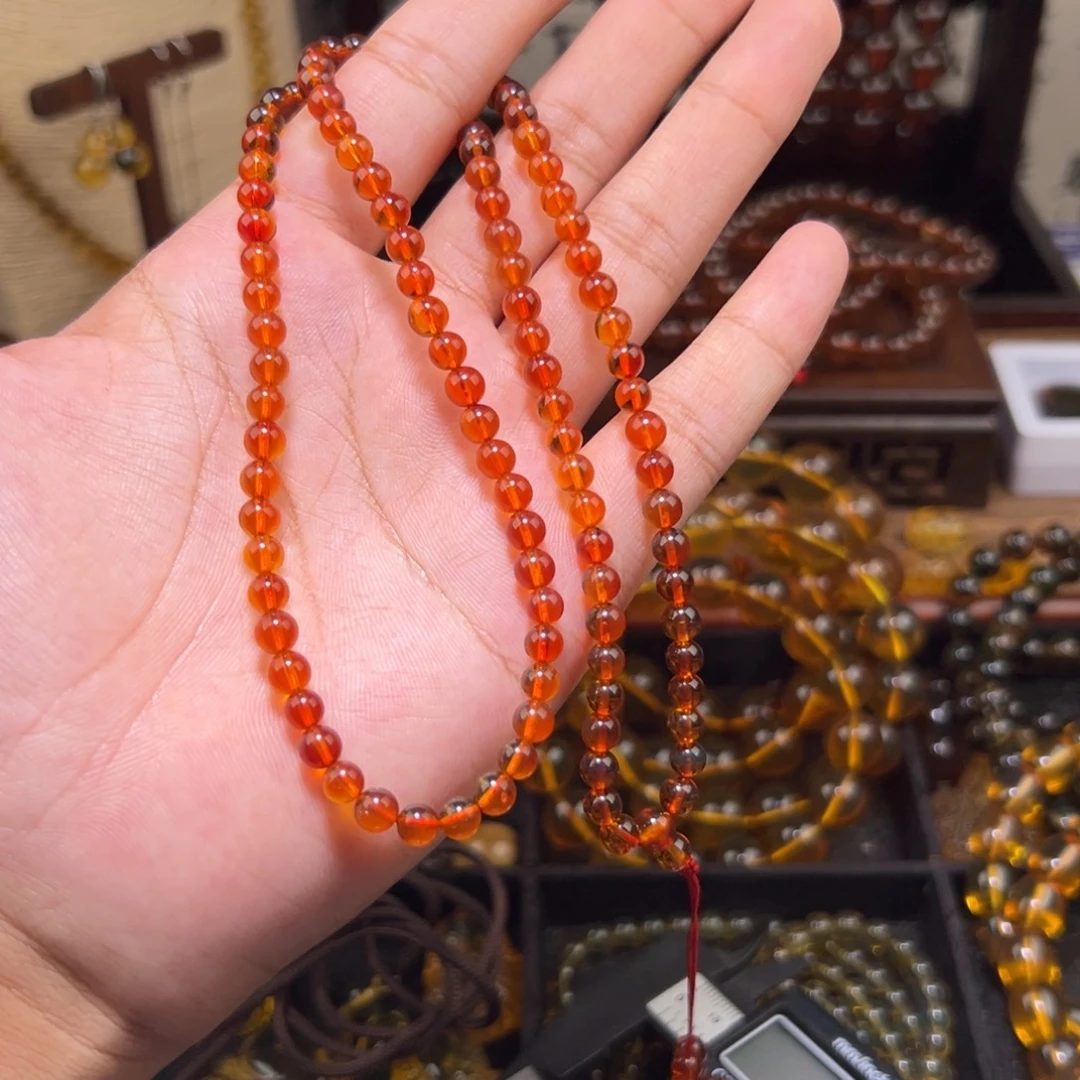 琥珀未镶嵌颈饰5mm血珀108