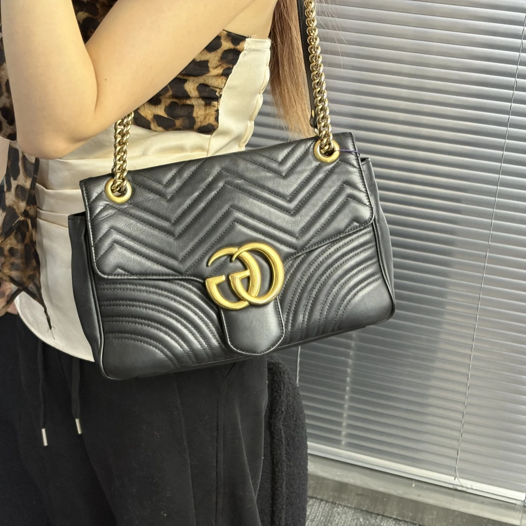 95新 GUCCI/古驰 黑金马蒙单肩斜挎包 qx