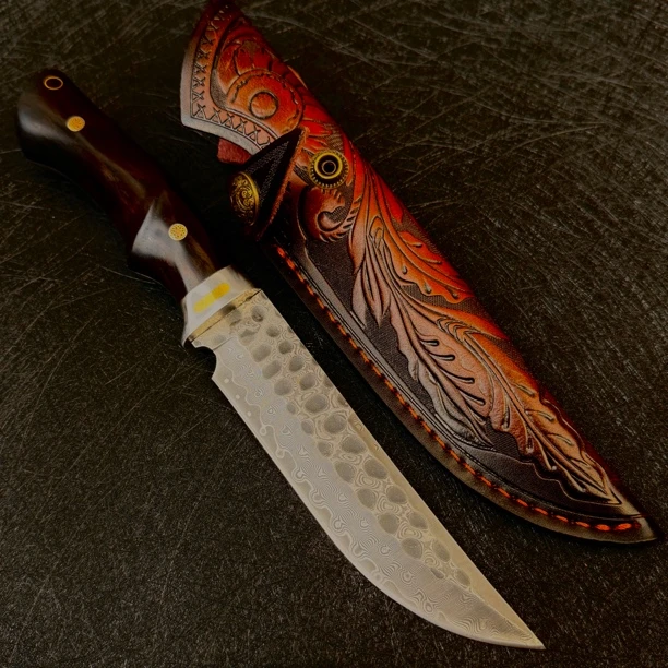 嫩叶紫光黑檀陨石大马士革钢手工锻刀