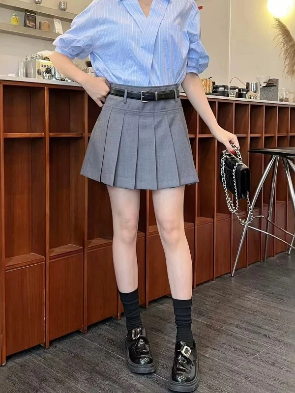 【南油颖颖】春夏新款洋气百褶学院风韩版黑色夏季高腰半身裙09391