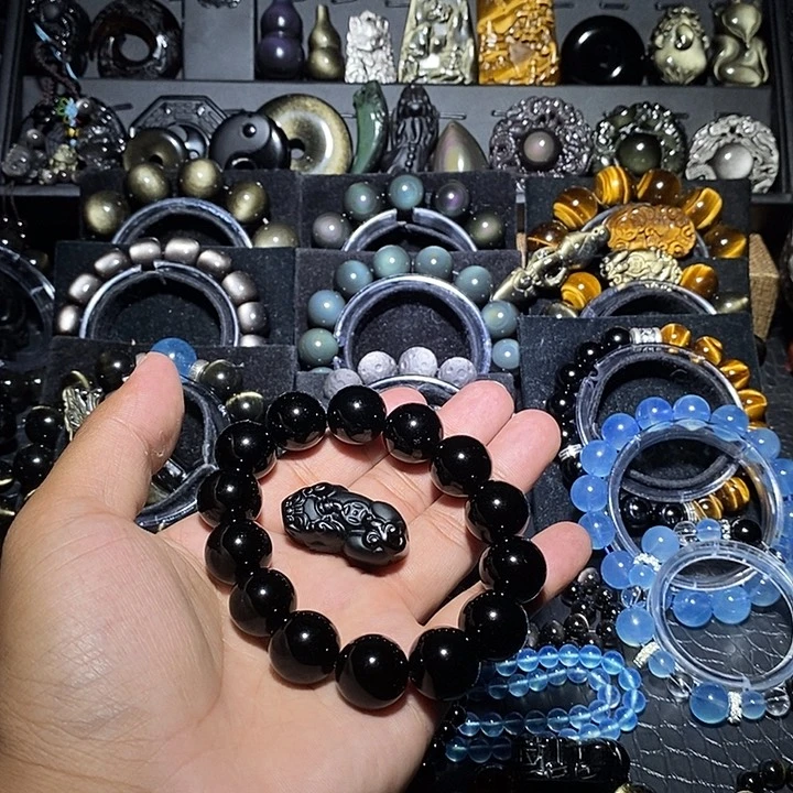 黑曜岩未镶嵌手链查***人