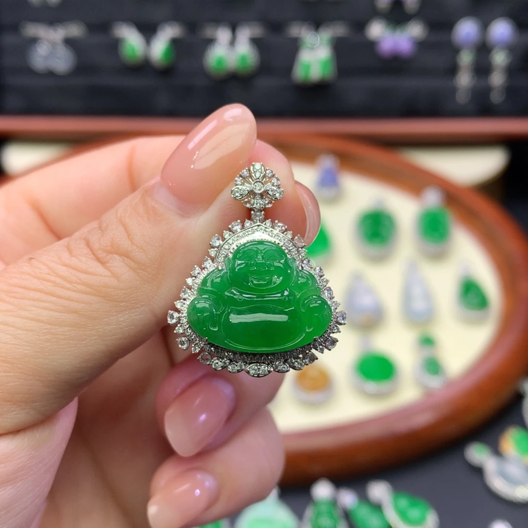 翡翠18K金镶嵌吊坠(不含链)