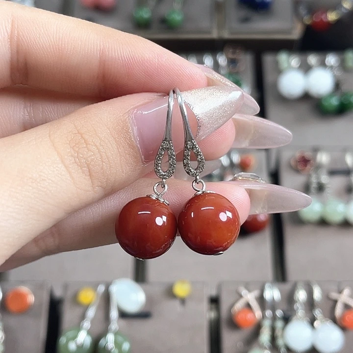 玛瑙/玉髓耳饰银S925镶嵌12左右