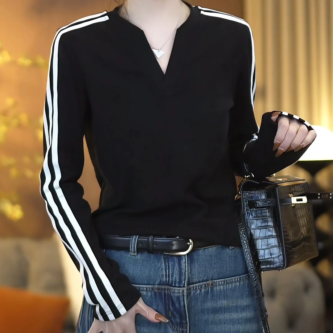 2025新款早春三条杠领正肩内搭气质修身收腰显瘦上衣LK2501137