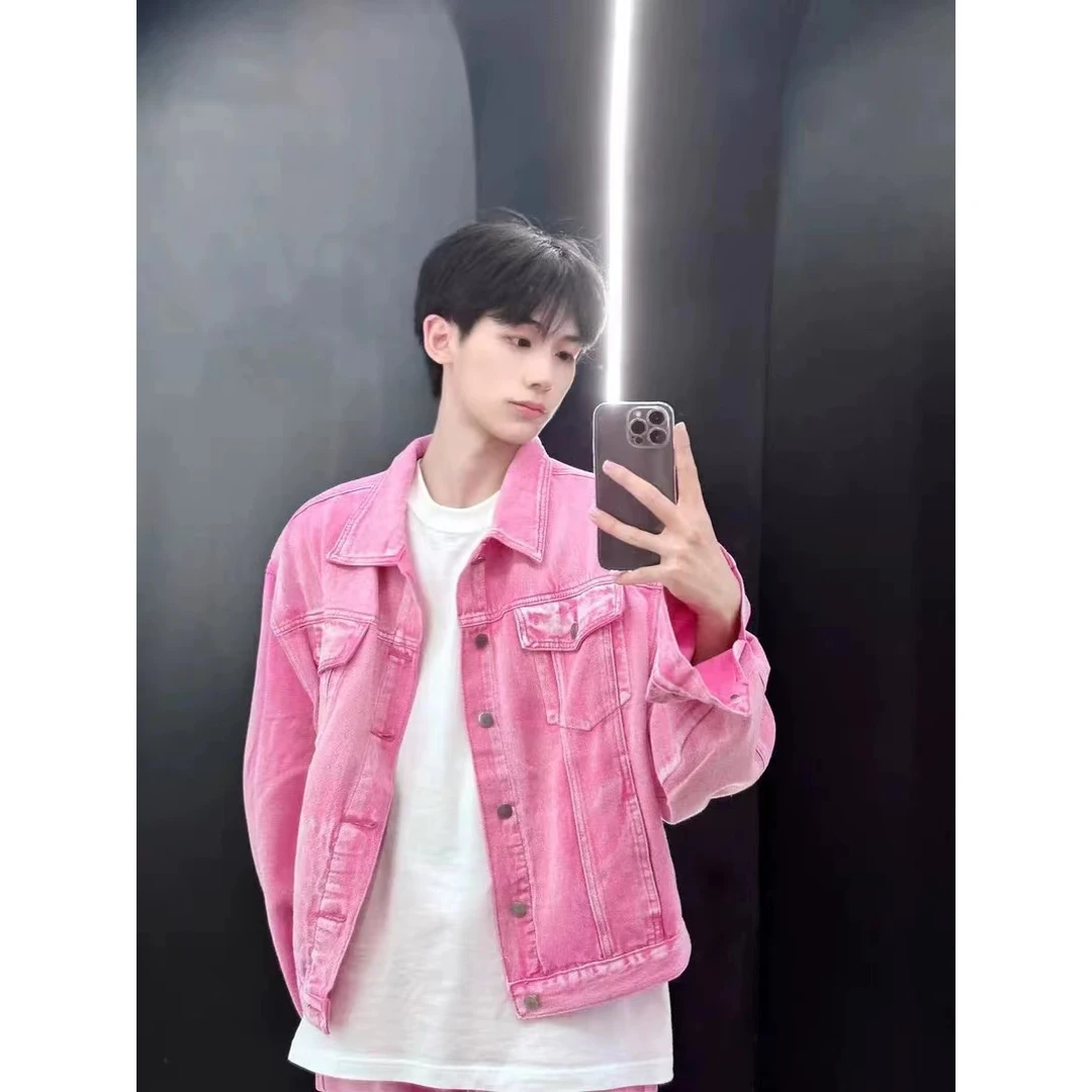 5号 水洗粉色短款牛仔夹克外套春秋季男女款