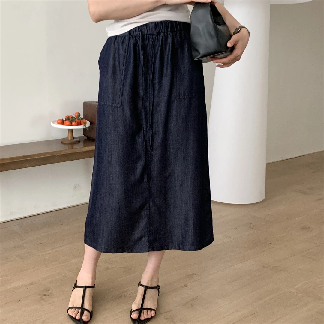 天丝纯色松紧腰半身裙2025年夏季新款时尚百搭高级感遮肉显瘦半裙
