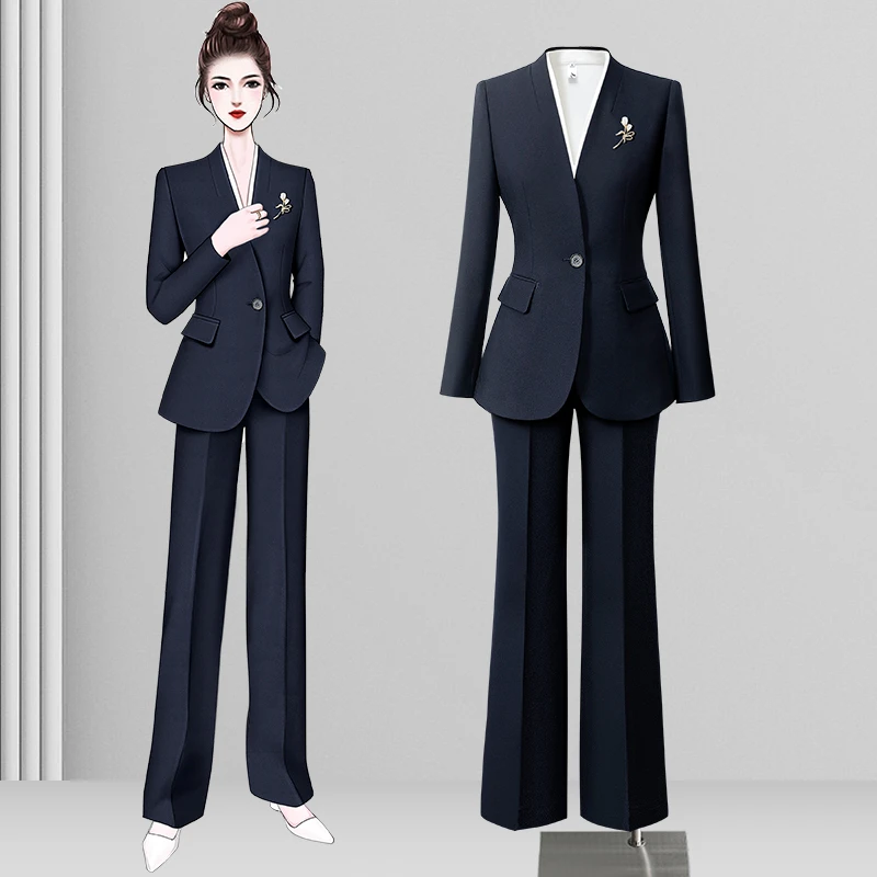 高端V领西装套装女干练气质面试正装修身职业外套酒店经理工作服