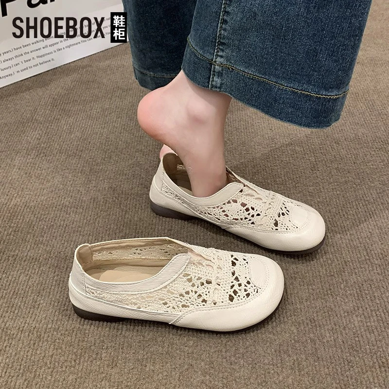 达芙妮集团旗下镂空渔夫鞋女2025新款秋小香风网面透气一脚蹬单鞋