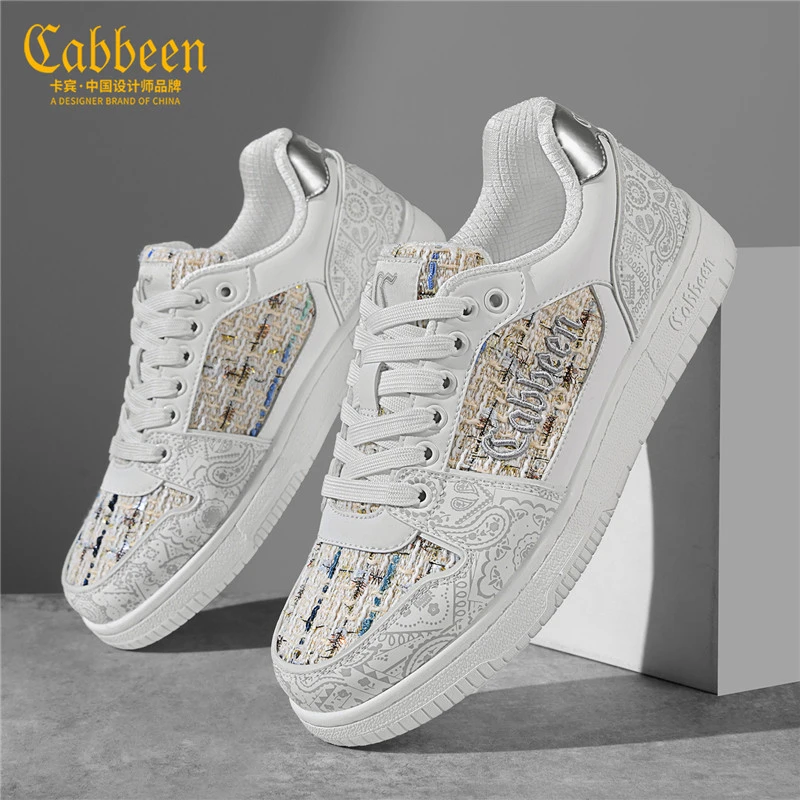 卡宾国风板鞋男鞋2025新款厚底运动休闲鞋个性印花小白鞋百搭潮鞋