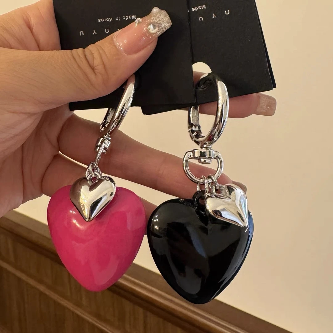 韩版百搭创意树脂玫红大爱心钥匙扣汽车钥匙链包包挂件挂饰配饰女