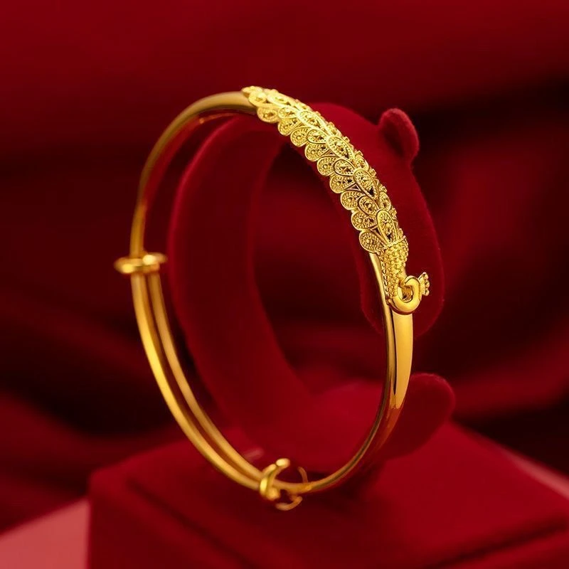 铜合金手镯 精品黄金色孔雀手镯可调节民族风气质女款不掉色镯子