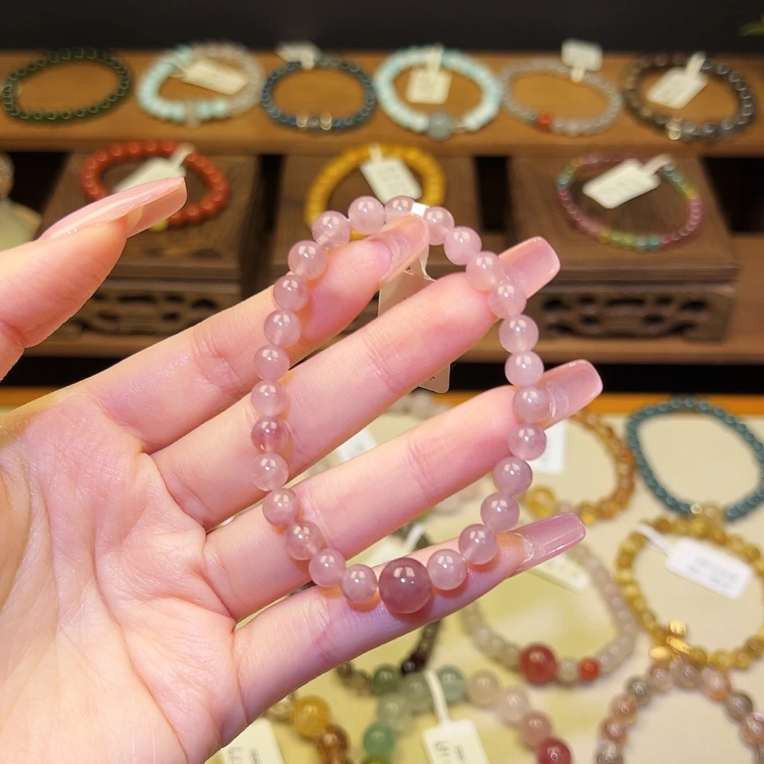 水晶银S925镀金镶嵌手串粉2031