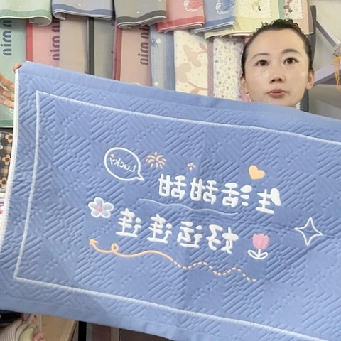 棉纱布蓝色好运连连纯棉