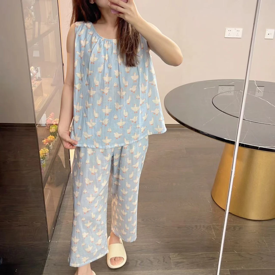 背心八分裤套装【禾漾】2025ss春夏纯棉精梳棉双层纱亲肤透气睡衣女
