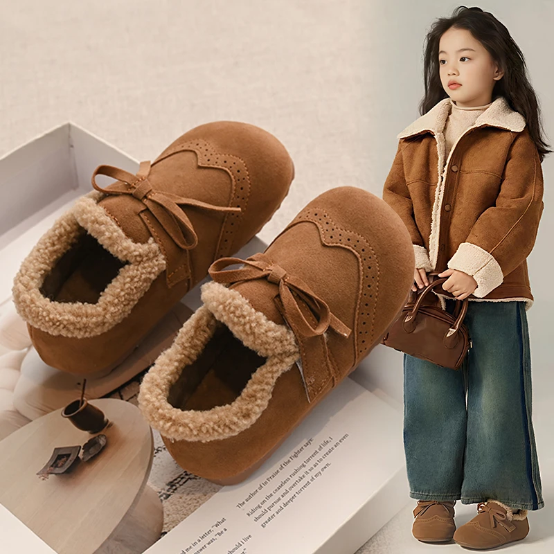 ABC女童鞋子儿童棉鞋2025新款秋冬季软底二棉毛毛女宝宝勃肯加绒