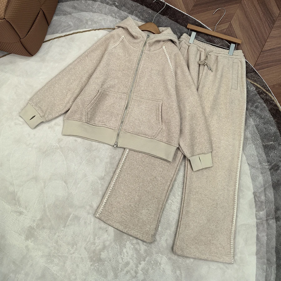 春秋季女大童加绒卫衣套装女童韩版雪尼尔套头连帽套装-YHW324