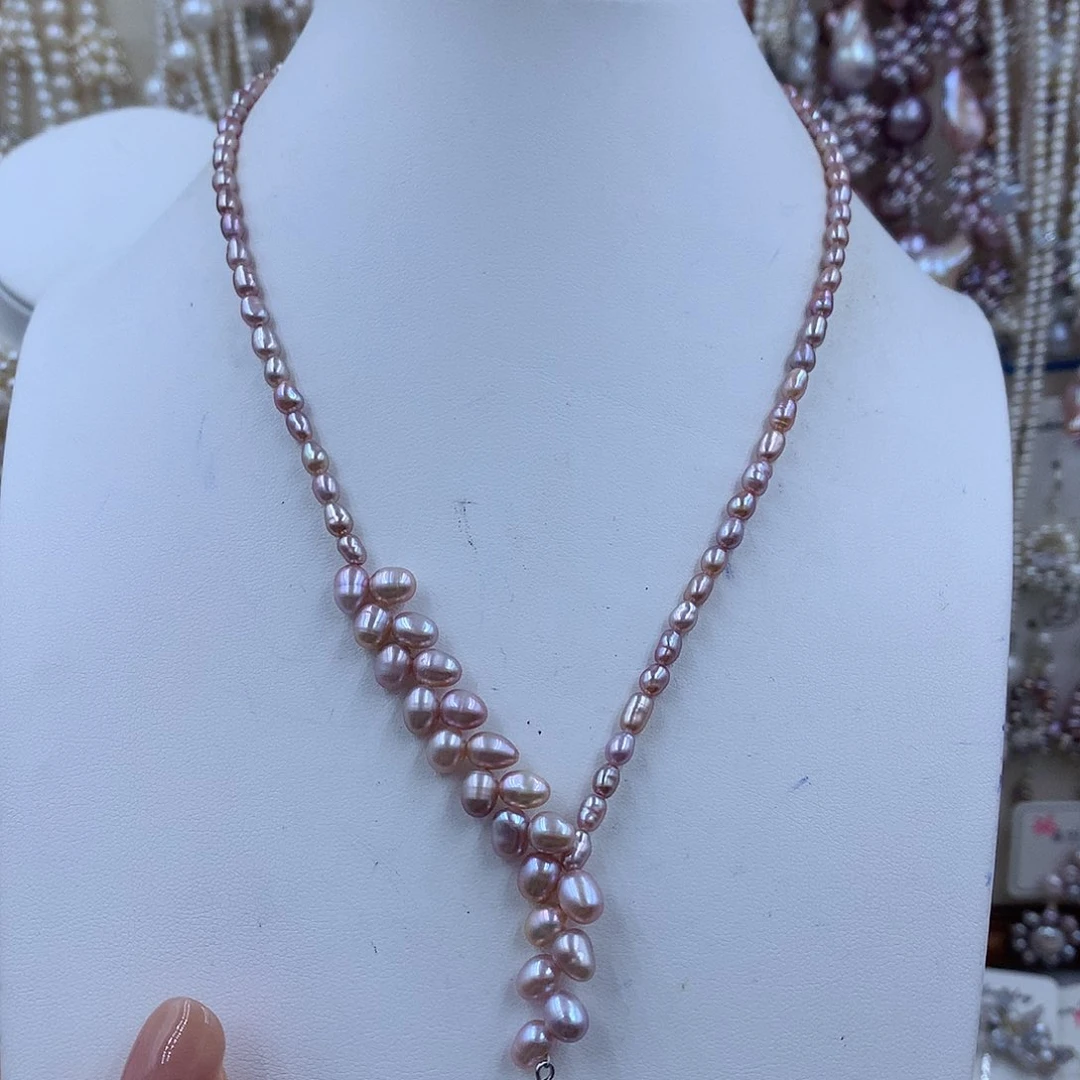 项链银S925镶嵌淡水珍珠